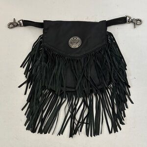 Harley Davidson Black Leather Fringe Pouch Bag